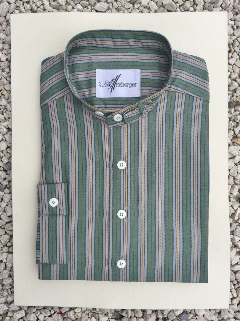 Arzberger Trachtenhemd ❖ Streif oliv-gelb