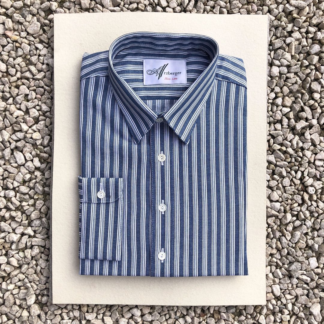 Arzberger Trachtenhemd ❖ Streifen dunkelblau