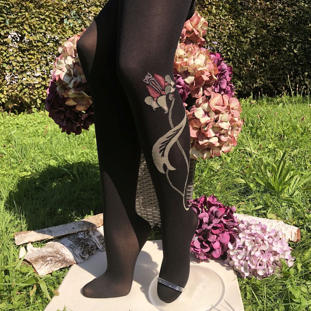 elegante Strumpfhose mit Blütenranke ❖ schwarz