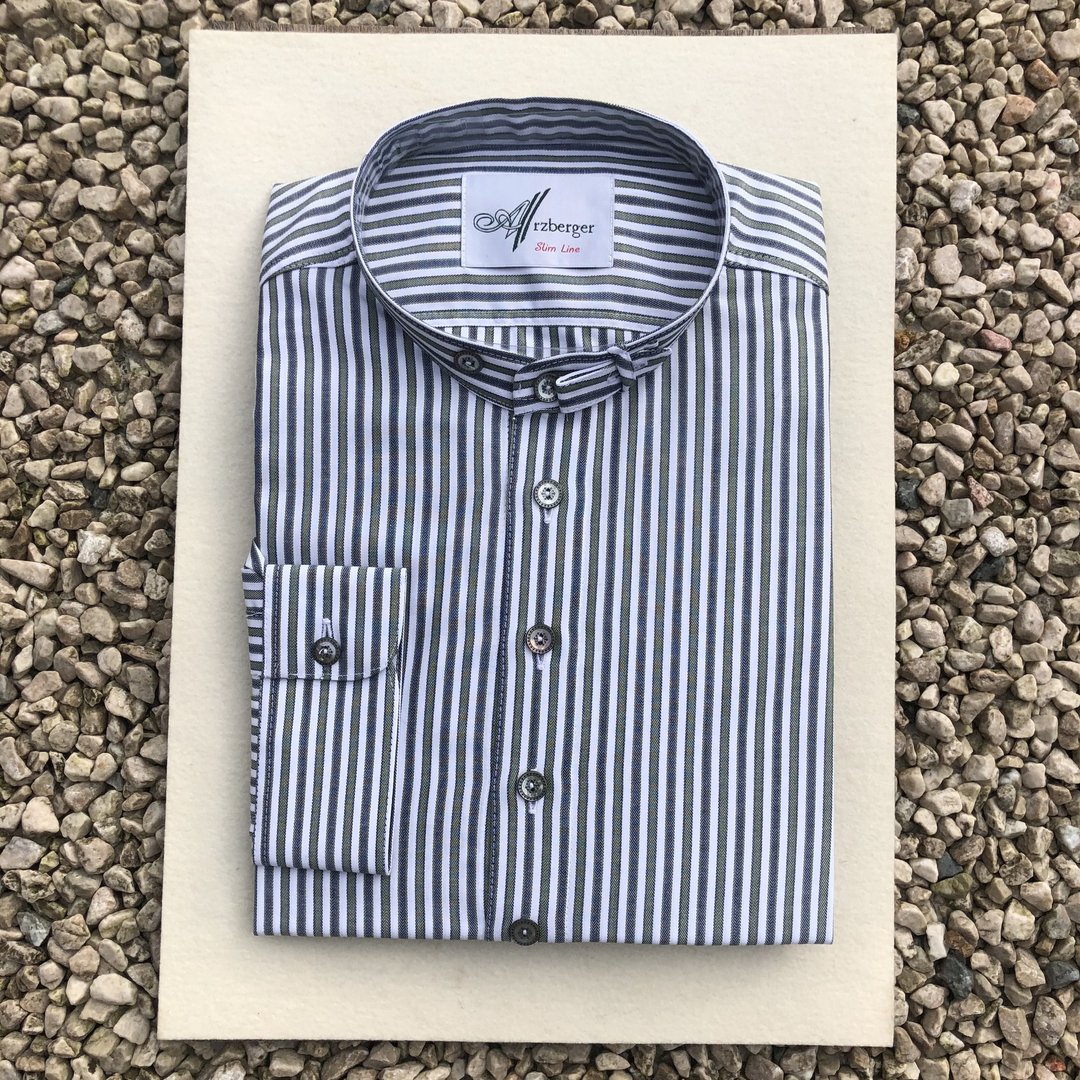 Arzberger Trachtenhemd ❖ Streifen blau-oliv