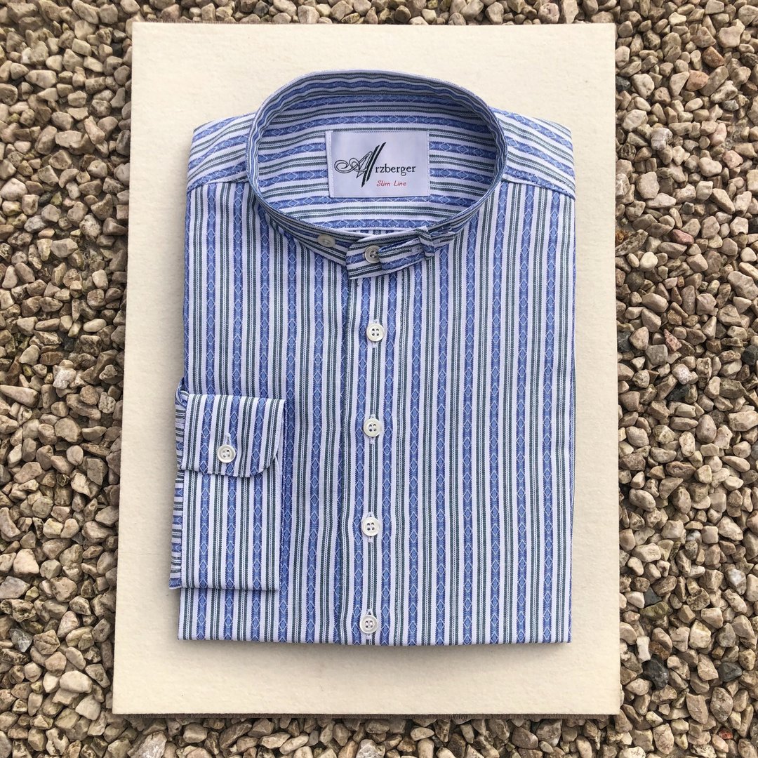 Arzberger Trachtenhemd ❖ Streifen königsblau