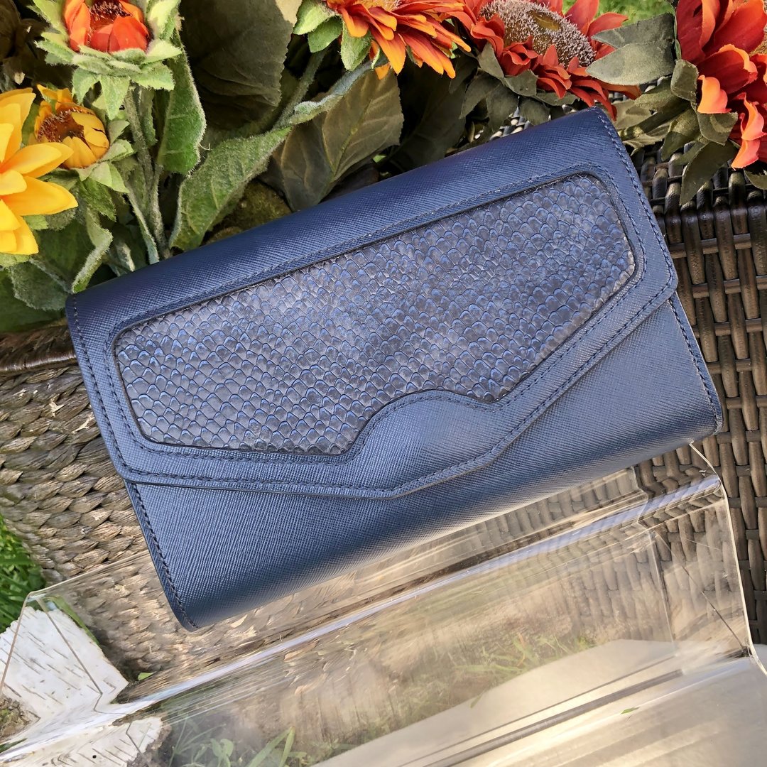 Handtasche Clutch aus Leder ❖ blau