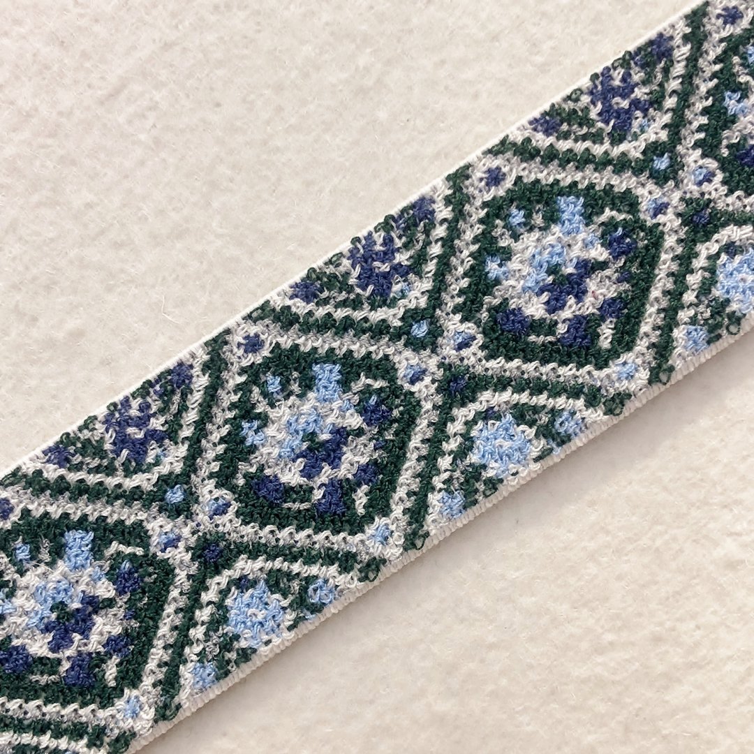 elastisches Trachtenband ❖ Rosen blau-grün