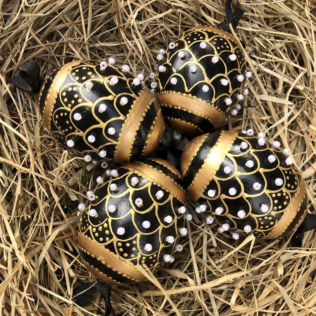 handbemalte Ostereier ❖ schwarz-gold