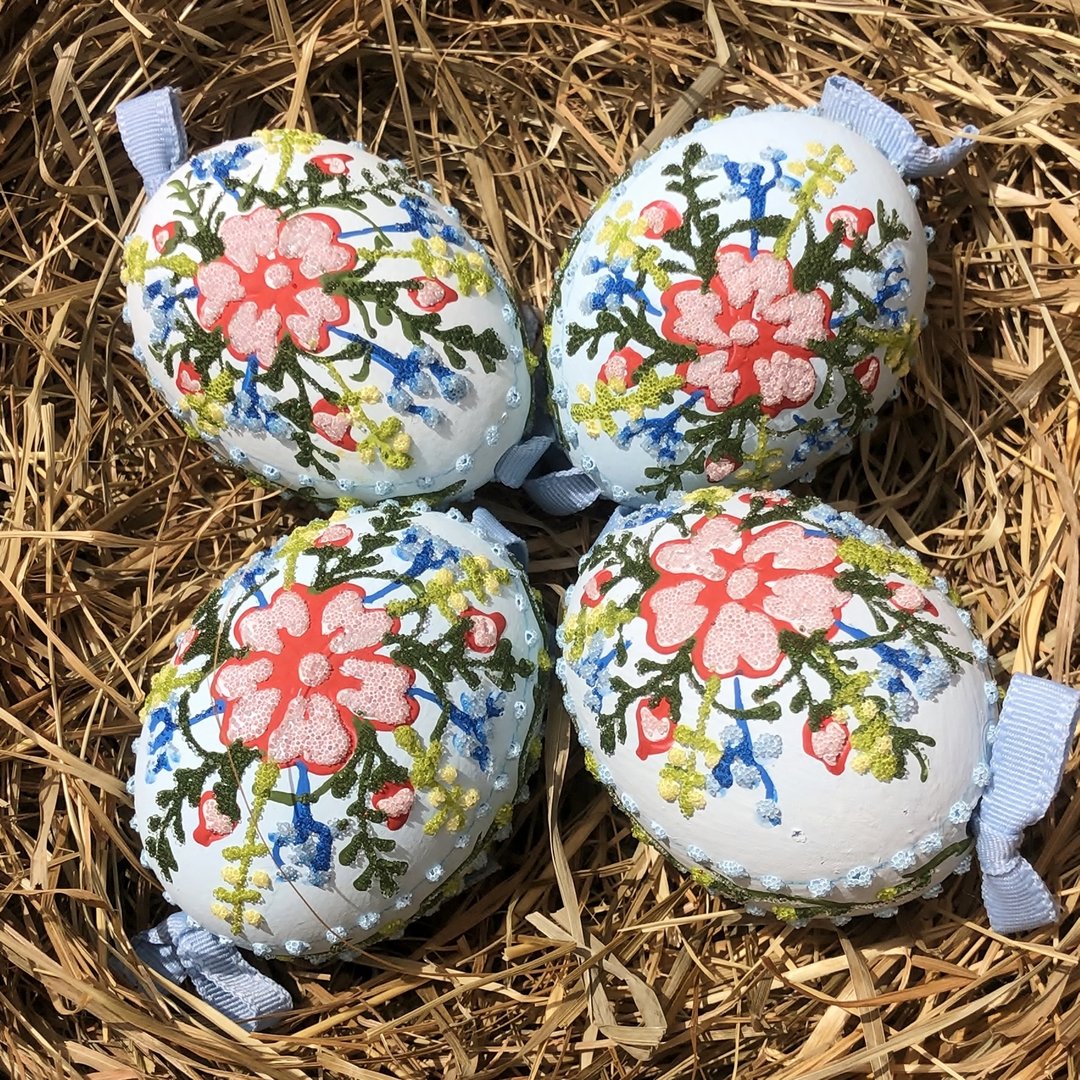 handbemalte Ostereier ❖ Blumenstrauß blau