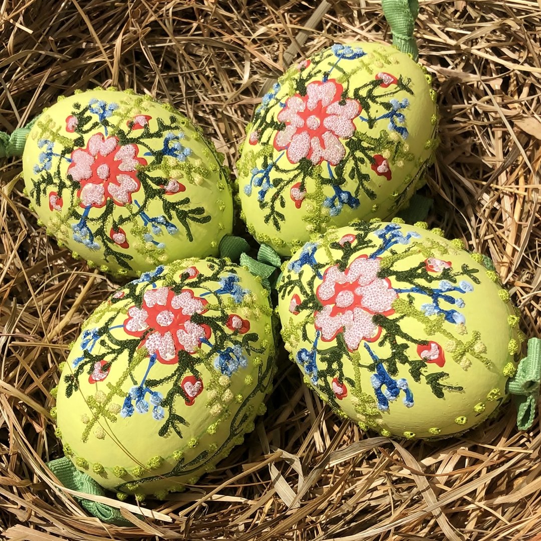 handbemalte Ostereier ❖ Blumenstrauß türkis